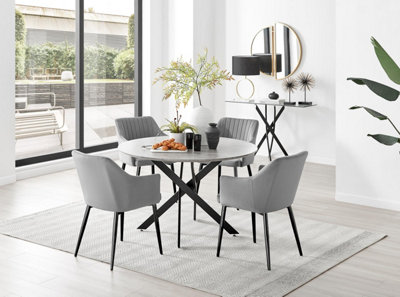 Furniturebox Grey/Black Uk Novara Concrete Effect Leg Round Dining Table & 4 Calla Leg Chairs 120Cm
