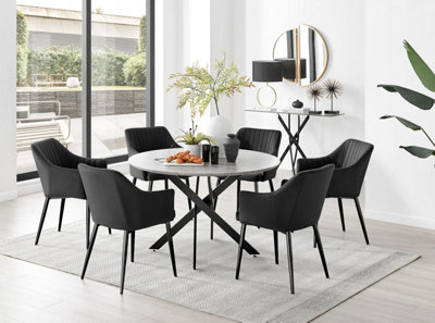 Furniturebox Uk Novara Grey Concrete Effect Black Leg 120Cm Round Dining Table & 6 Black Calla Black Leg Chairs from B&Q