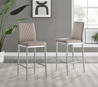 Furniturebox Milan Cappuccino Beige Diamond-Stiched Faux Leather Silver Leg Padded Bar Stools (Set Of 2) from B&Q
