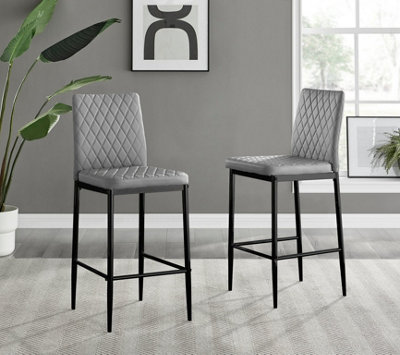 Furniturebox Milan Grey Diamond-Stiched Faux Leather Black Leg Padded Bar Stools (Set Of 2) from B&Q