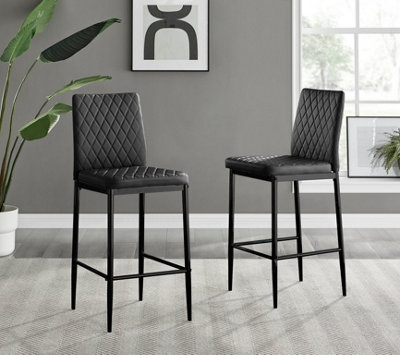 Furniturebox Milan Black Diamond-Stiched Faux Leather Black Leg Padded Bar Stools (Set Of 2) from B&Q
