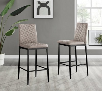 Furniturebox Milan Cappuccino Beige Diamond-Stiched Faux Leather Black Leg Padded Bar Stools (Set Of 2) from B&Q