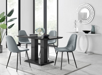 Furniturebox Imperia 4 Modern Black High Gloss Dining Table And 4 Grey Corona Black Leg Chairs from B&Q