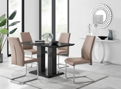 Furniturebox Imperia 4 Modern Black High Gloss Dining Table And 4 Cappuccino Beige Lorenzo Chrome Dining Chairs Set from B&Q