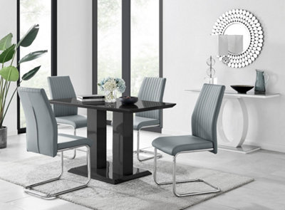 Furniturebox Imperia 4 Modern Black High Gloss Dining Table And 4 Elephant Grey Lorenzo Chrome Dining Chairs Set from B&Q