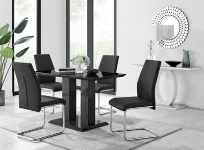 B&Q -  Imperia 4 Modern Black High Gloss Dining Table And 4 Black Lorenzo Chrome Dining Chairs Set