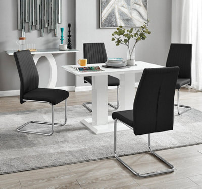 B&Q -  Uk 4 Seater Dining SetImperia White High Gloss Dining Table And Chairs4 Black Lorenzo Chrome Dining Chairs