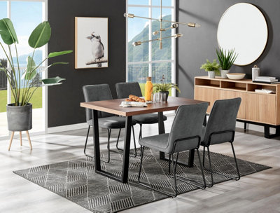 Furniturebox Brown/Dark/Grey Uk Kylo Wood Effect Dining Table & Halle Chairs Size 4