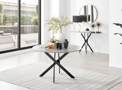 B&Q -  Novara 120Cm 4-6 Seater Grey Concrete Effect Round Wooden Dining Table With Matte Black Legs
