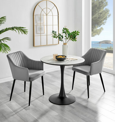 B&Q -  Elina Round White Marble Effect Pedestal 2 Seater Dining Table And ChairsMarble Effect Dining Table And Chairs Set