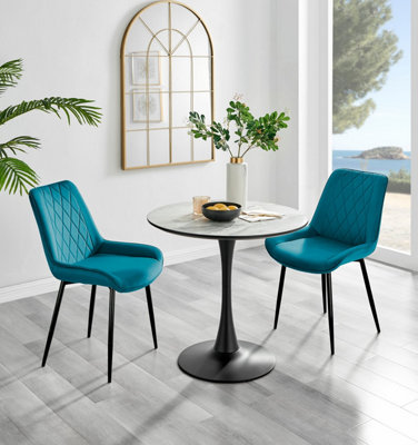 B&Q -  Elina Round White Marble Effect Pedestal 2 Seater Dining Table And ChairsMarble Effect Dining Table And Chairs Set