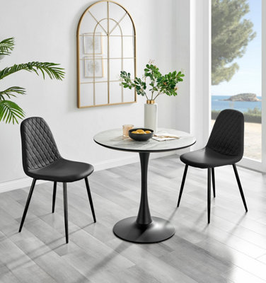 B&Q -  Elina Round White Marble Effect Pedestal 2 Seater Dining Table And ChairsMarble Effect Dining Table And Chairs Set