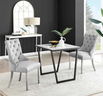 Furniturebox Uk Carson Marble Effect Square Dining Table & 2 Belgravia Chairs White/Grey