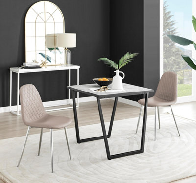 Furniturebox Uk Carson White Marble Effect Square Dining Table & 2 Cappuccino Corona Silver Chairs from B&Q