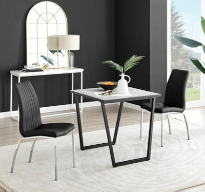 Furniturebox Uk Carson White Marble Effect Square Dining Table & 2 Black Isco Chairs from B&Q