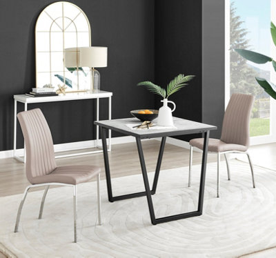 Furniturebox Uk Carson White Marble Effect Square Dining Table & 2 Cappuccino Isco Chairs from B&Q