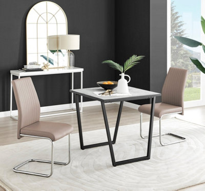 B&Q -  Uk Carson White Marble Effect Square Dining Table & 2 Cappuccino Lorenzo Chairs