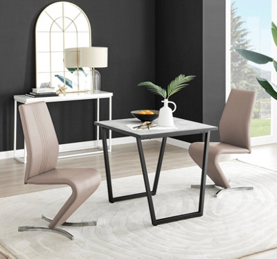 Furniturebox Uk Carson Marble Effect Square Dining Table & 2 Cappuccino Willow Chairs White