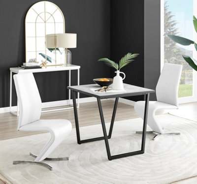 B&Q -  Uk Carson White Marble Effect Square Dining Table & 2 White Willow Chairs