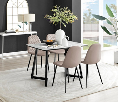 B&Q -  Carson Rectangular White Marble Effect And Black Metal 4 Seater Dining Table And ChairsDining Table And 4 Chairs