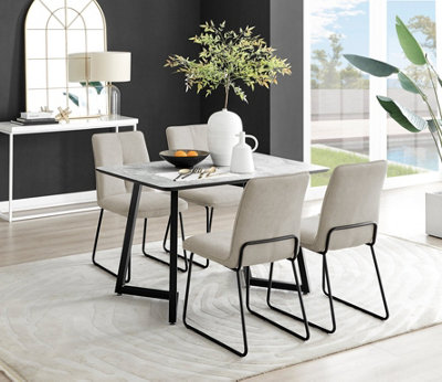 Furniturebox Uk Carson White Marble Effect Dining Table & 4 Taupe Halle Chairs from B&Q