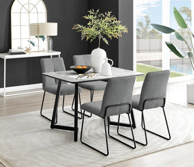 Furniturebox Uk Carson White Marble Effect Dining Table & 4 Dark Grey Halle Chairs from B&Q