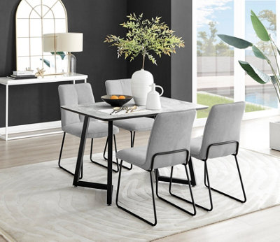 Furniturebox Uk Carson White Marble Effect Dining Table & 4 Light Grey Halle Chairs from B&Q