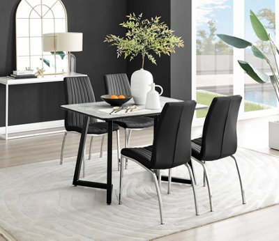 Furniturebox Uk Carson White Marble Effect Dining Table & 4 Black Isco Chairs from B&Q