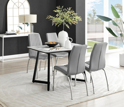 Furniturebox Uk Carson White Marble Effect Dining Table & 4 Grey Isco Chairs from B&Q