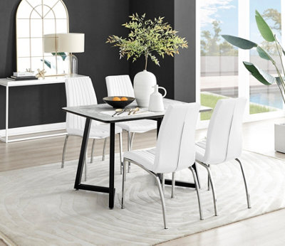 Furniturebox Uk Carson White Marble Effect Dining Table & 4 White Isco Chairs from B&Q