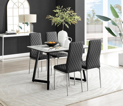 Furniturebox Uk Carson Marble Effect Dining Table & 4 Milan Chrome Leg Chairs White/Black