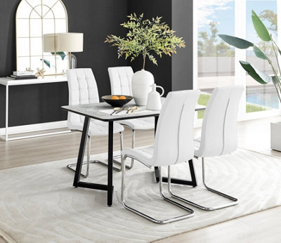 Furniturebox Uk Carson Marble Effect Dining Table & 4 Murano Chairs White