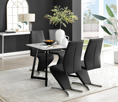 B&Q -  Uk Carson White Marble Effect Dining Table & 4 Black Willow Chairs