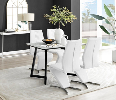Furniturebox Uk Carson Marble Effect Dining Table & 4 Willow Chairs White