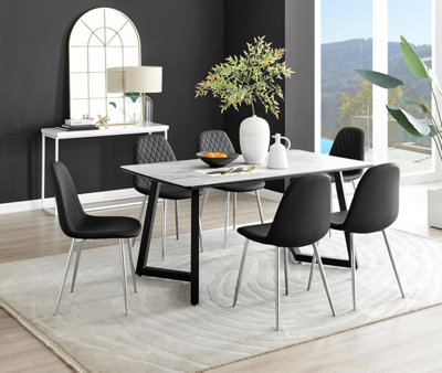 Furniturebox Uk Carson White Marble Effect Dining Table & 6 Black Corona Silver Chairs from B&Q