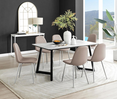Furniturebox Uk Carson White Marble Effect Dining Table & 6 Cappuccino Corona Silver Chairs from B&Q