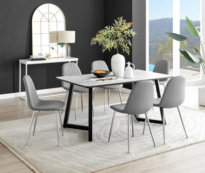 Furniturebox Uk Carson White Marble Effect Dining Table & 6 Grey Corona Silver Chairs from B&Q