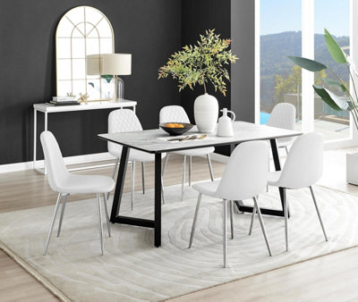 Furniturebox Uk Carson White Marble Effect Dining Table & 6 White Corona Silver Chairs from B&Q