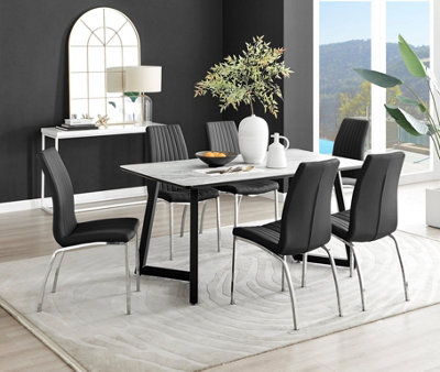 Furniturebox Uk Carson Marble Effect Dining Table & 6 Isco Chairs White/Black