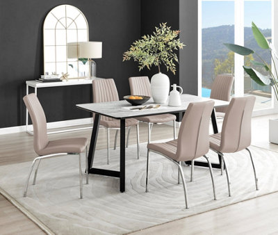 Furniturebox Uk Carson Marble Effect Dining Table & 6 Cappuccino Isco Chairs White
