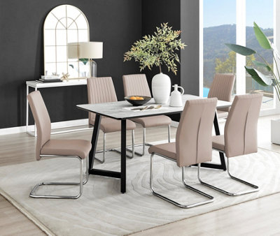 Furniturebox Uk Carson Marble Effect Dining Table & 6 Cappuccino Lorenzo Chairs White