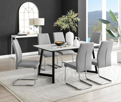 Furniturebox Uk Carson Marble Effect Dining Table & 6 Lorenzo Chairs White/Grey