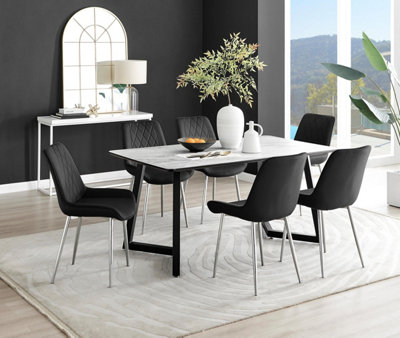 Furniturebox Uk Carson White Marble Effect Dining Table & 6 Black Pesaro Silver Chairs from B&Q