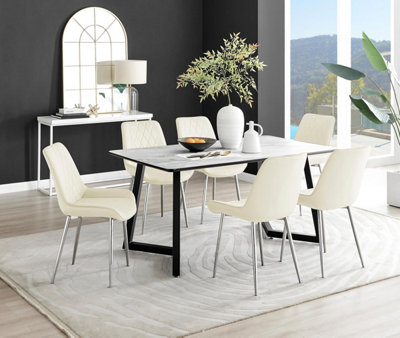 Furniturebox Uk Carson White Marble Effect Dining Table & 6 Cream Pesaro Silver Chairs from B&Q