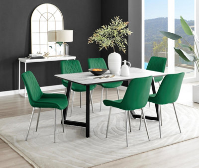 Furniturebox Uk Carson White Marble Effect Dining Table & 6 Green Pesaro Silver Chairs from B&Q