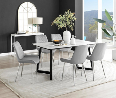 Furniturebox Uk Carson White Marble Effect Dining Table & 6 Grey Pesaro Silver Chairs from B&Q