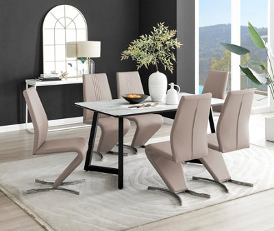 Furniturebox Uk Carson Marble Effect Dining Table & 6 Cappuccino Willow Chairs White