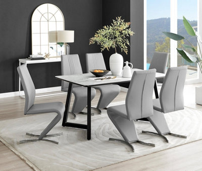 Furniturebox Uk Carson Marble Effect Dining Table & 6 Willow Chairs White/Grey