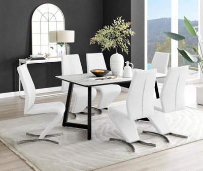 Furniturebox Uk Carson Marble Effect Dining Table & 6 Willow Chairs White
