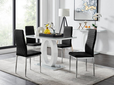 Furniturebox Uk Giovani 4 Grey Dining Table & 4 Black Velvet Milan Chairs from B&Q